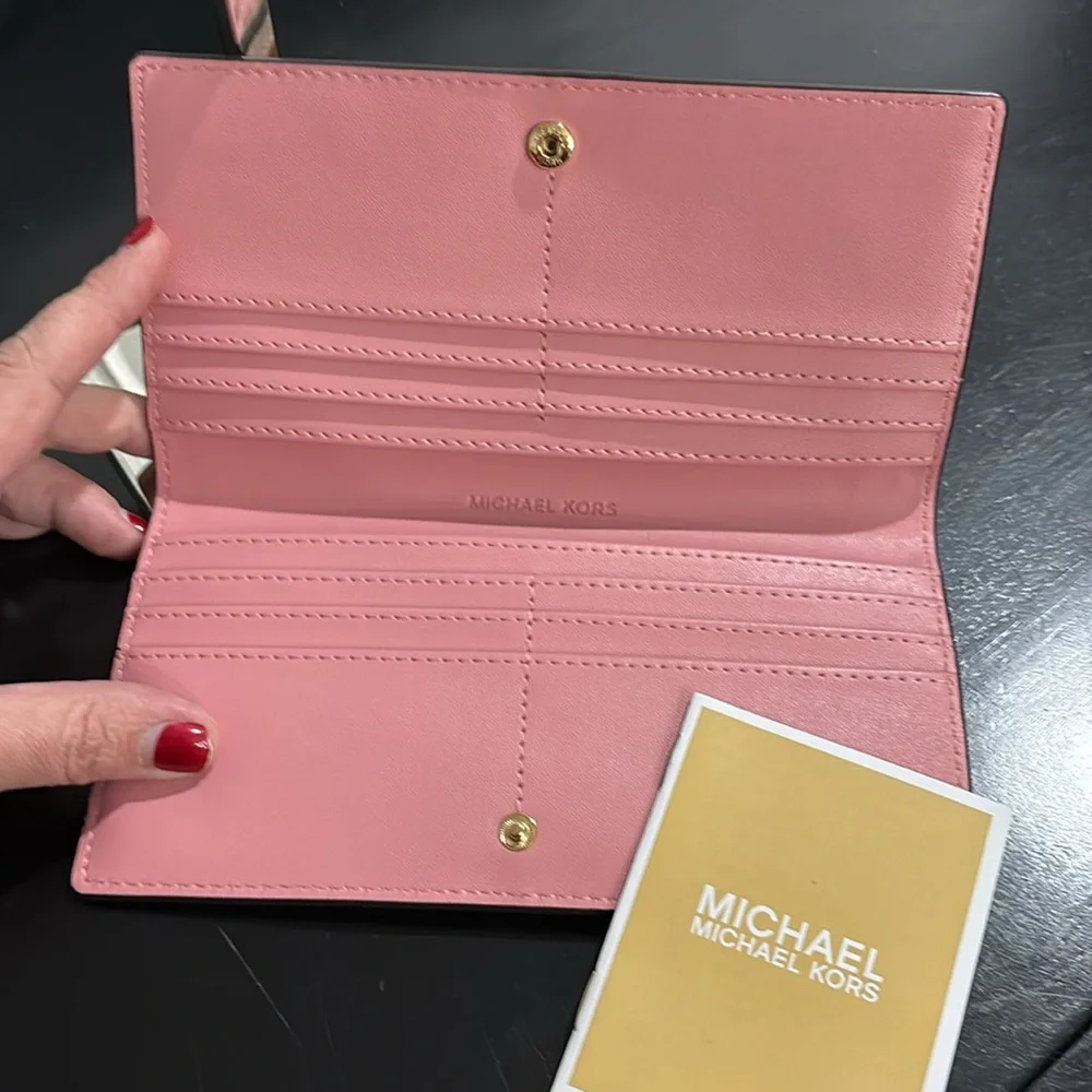 NWT MICHAEL KORS Reed Large Snap Wallet – Primrose (Two-Tone Pink)